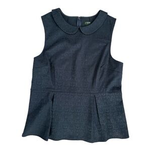 J. Crew Navy Blue Brocade Peplum Top with Peter Pan Collar